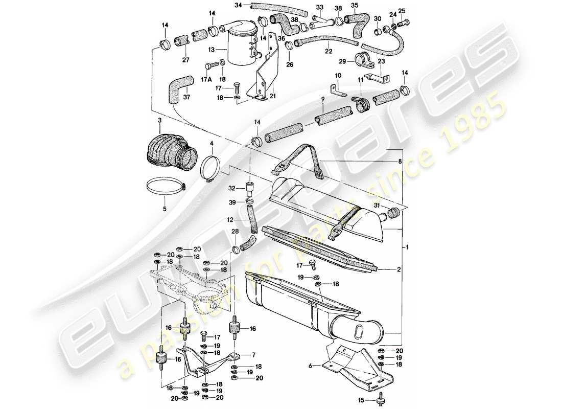 porsche 1982 (924) sistema de limpieza de aire diagrama de piezas
