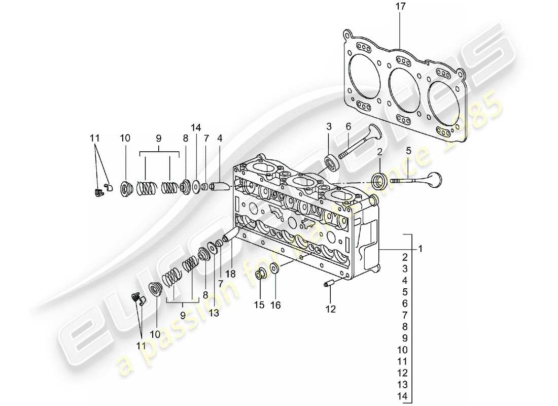 porsche 996 t/gt2 (2004) diagrama de piezas de la culata del cilindro