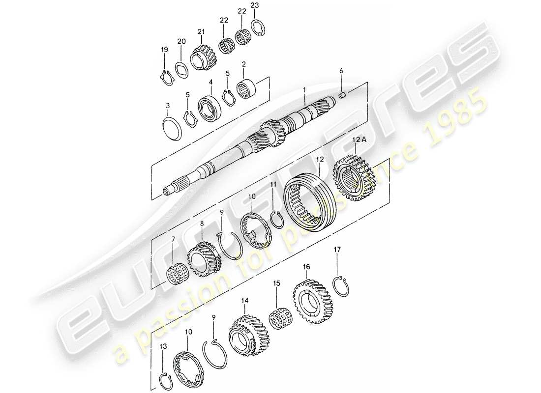 porsche 2002 (986 boxster) engranajes y ejes diagrama de piezas