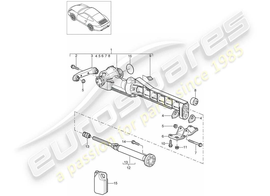 porsche 2012 (997-2) diferencial del eje delantero diagrama de piezas