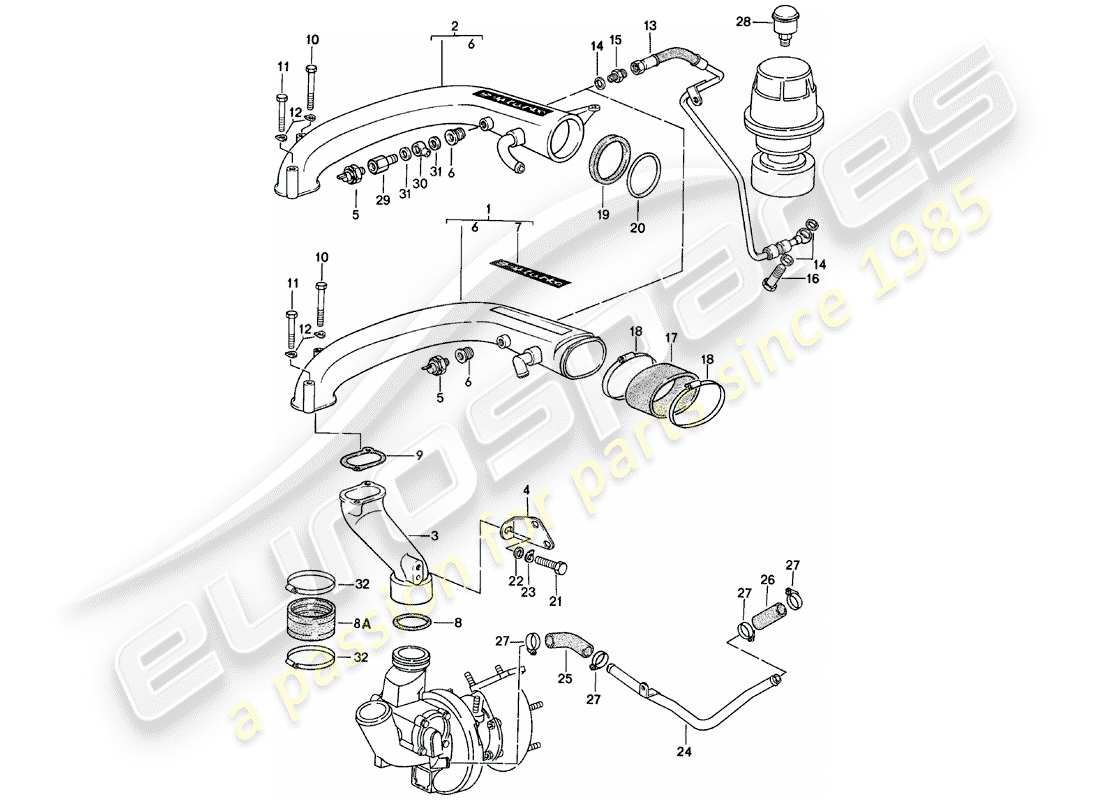 porsche 924 (1984) diagrama de piezas de turbocompresor