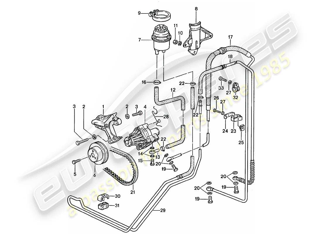 porsche 1991 (928) dirección asistida - líneas diagrama de piezas