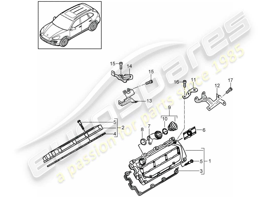 porsche 2017 (cayenne e2 92a) diagrama de piezas de la tapa de válvula