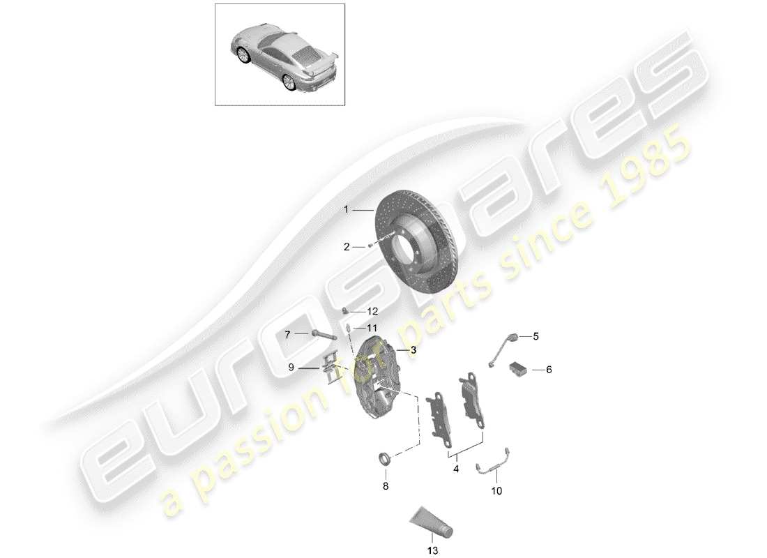 porsche 991 turbo (2017) frenos de disco diagrama de piezas