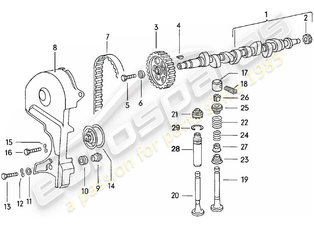 porsche 1984 (924) árbol de levas - válvulas diagrama de piezas