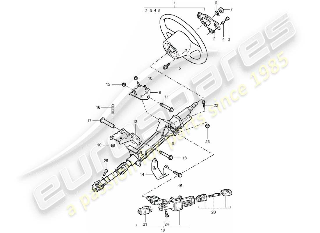 porsche 2004 (carrera gt) volantes - columna de dirección - eje de dirección intermedio diagrama de piezas