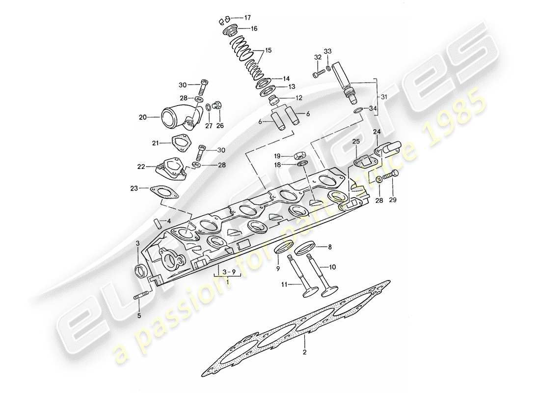 porsche 1990 (944) culata - válvulas diagrama de piezas