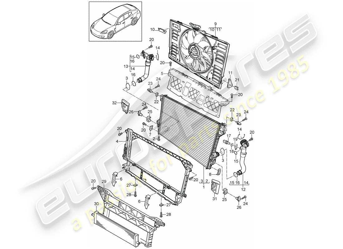 porsche 2014 (panamera 970) diagrama de piezas de refrigeración por agua