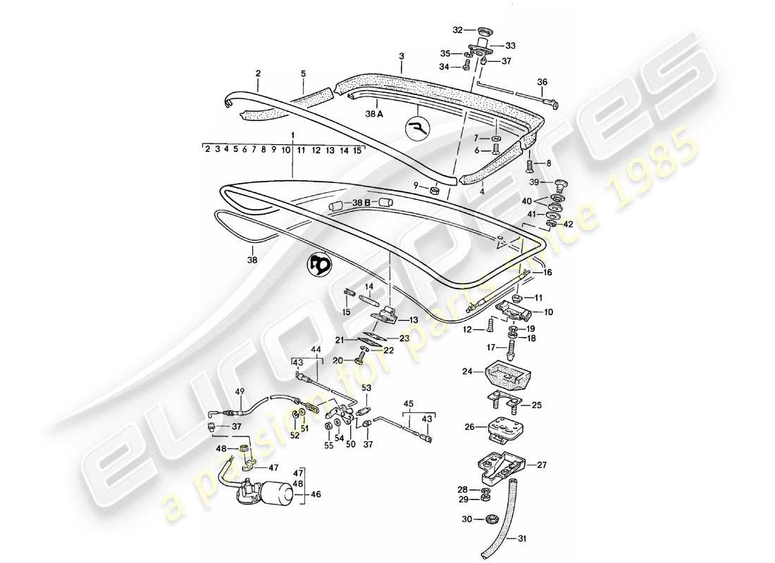 porsche 1981 (924) tapa del maletero trasero - con: - spoiler trasero diagrama de piezas