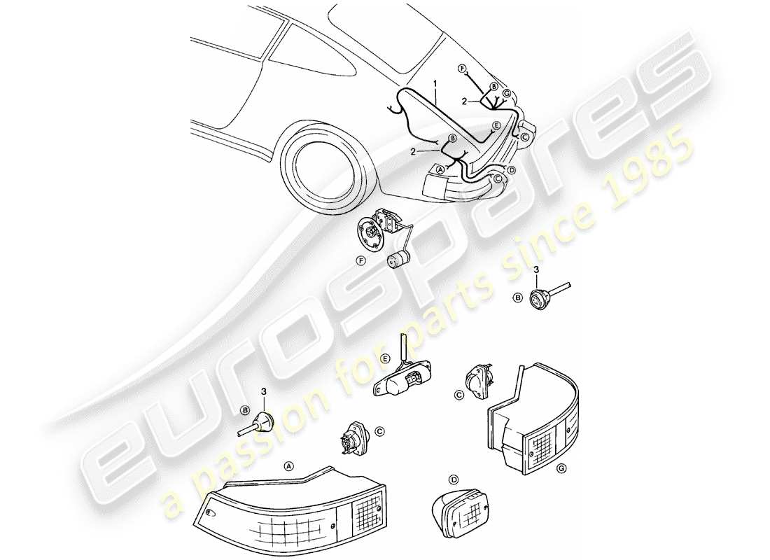 porsche 1981 (911) arneses de cableado - extremo trasero diagrama de piezas