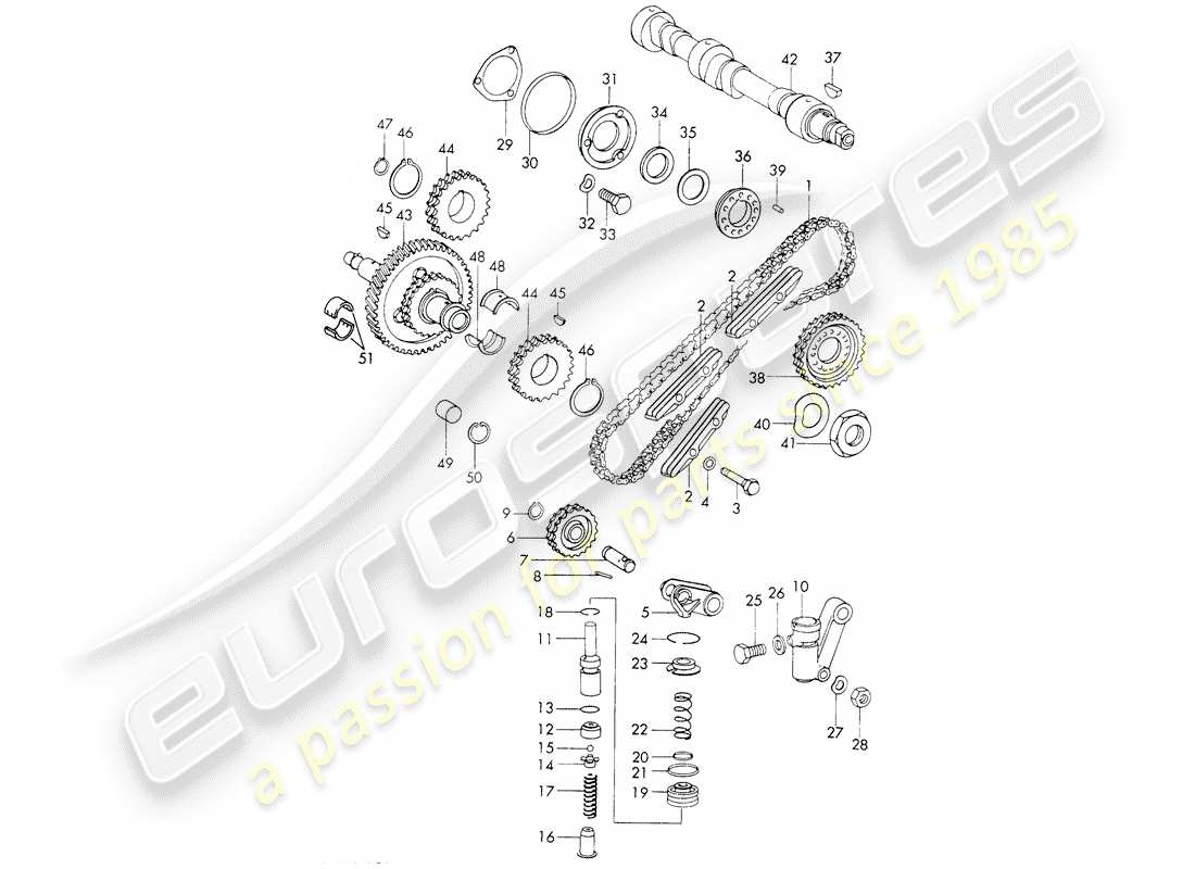 porsche 1973 (911) control de válvula - set de reparación para mantenimiento - tensor - cadena - ver ilustración: esquema de piezas