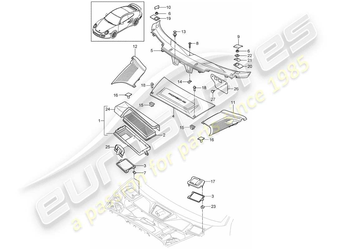porsche 2013 (997-2 turbo / gt2 rs) filtro de partículas diagrama de piezas