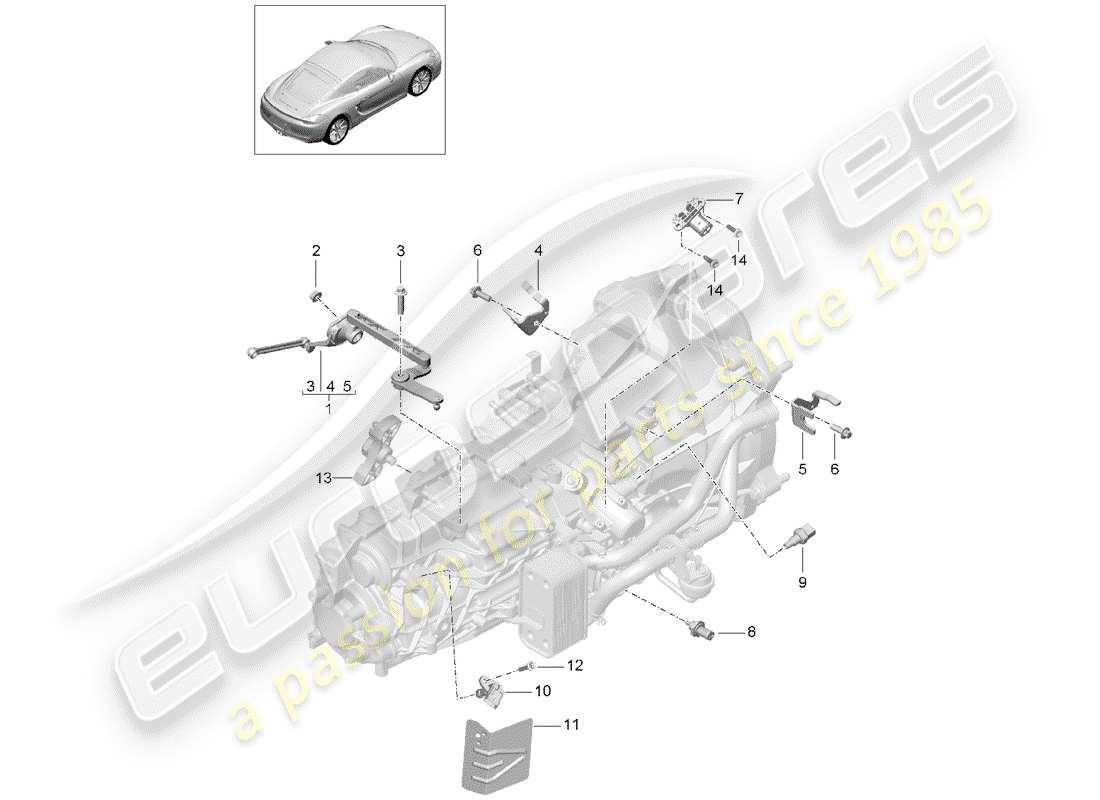 porsche cayman 981 (2016) diagrama de piezas de la caja de cambios manual