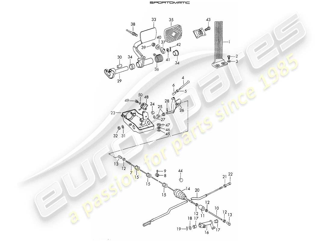 porsche 1971 (911) diagrama de piezas de pedales