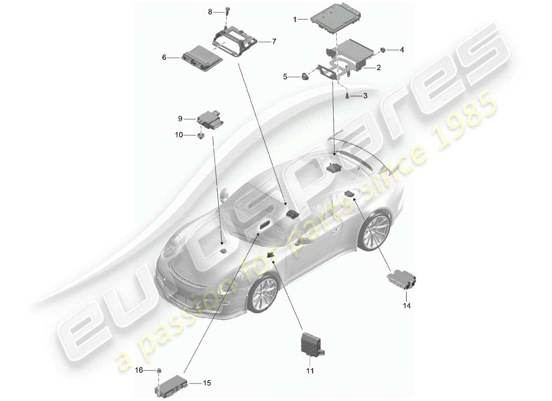 porsche 2016 (991-1 r/gt3/rs) unidades de control diagrama de piezas