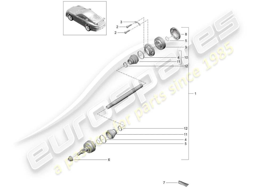 porsche 2016 (991-1 r/gt3/rs) eje de accionamiento diagrama de piezas