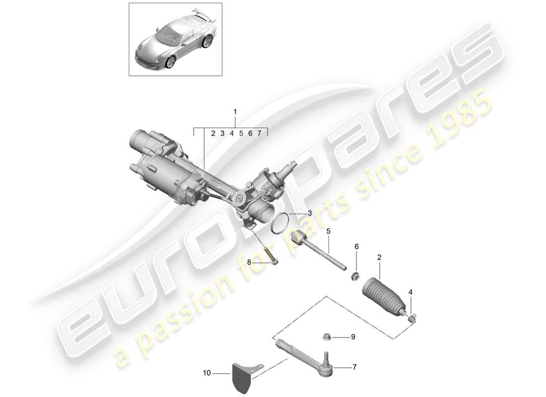 porsche 2016 (991-1 r/gt3/rs) aparato de gobierno diagrama de piezas
