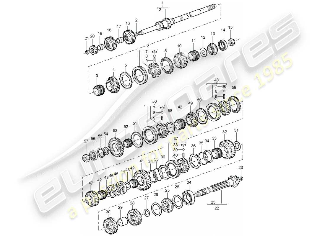 porsche 2011 (997-2 gt3) engranajes y ejes diagrama de piezas