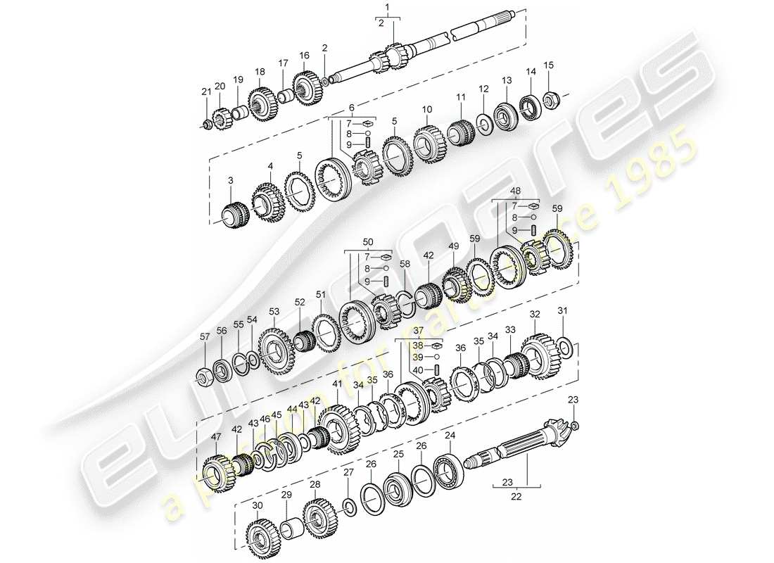 porsche 997 gt3 (2011) diagrama de piezas de engranajes y ejes