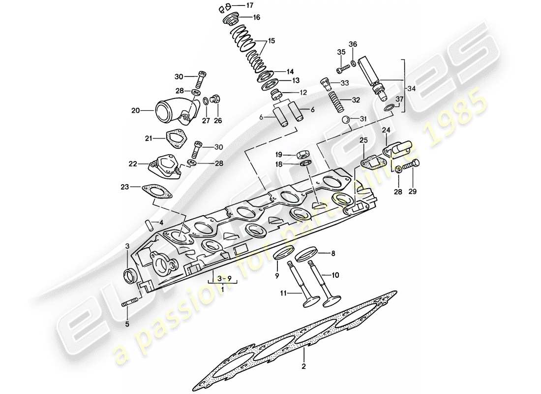 porsche 1986 (944) culata - - válvulas diagrama de piezas