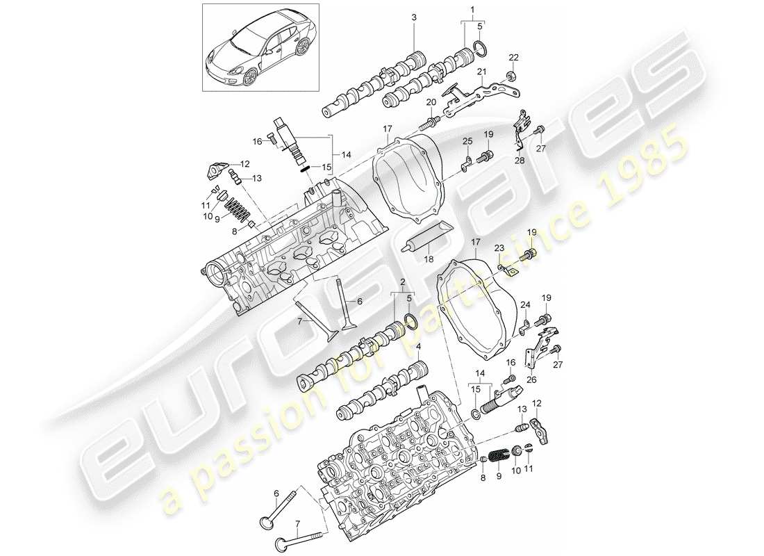 porsche 2014 (panamera 970) árbol de levas, válvulas diagrama de piezas