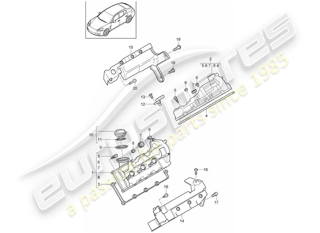 porsche 2014 (panamera 970) valve cover diagrama de piezas
