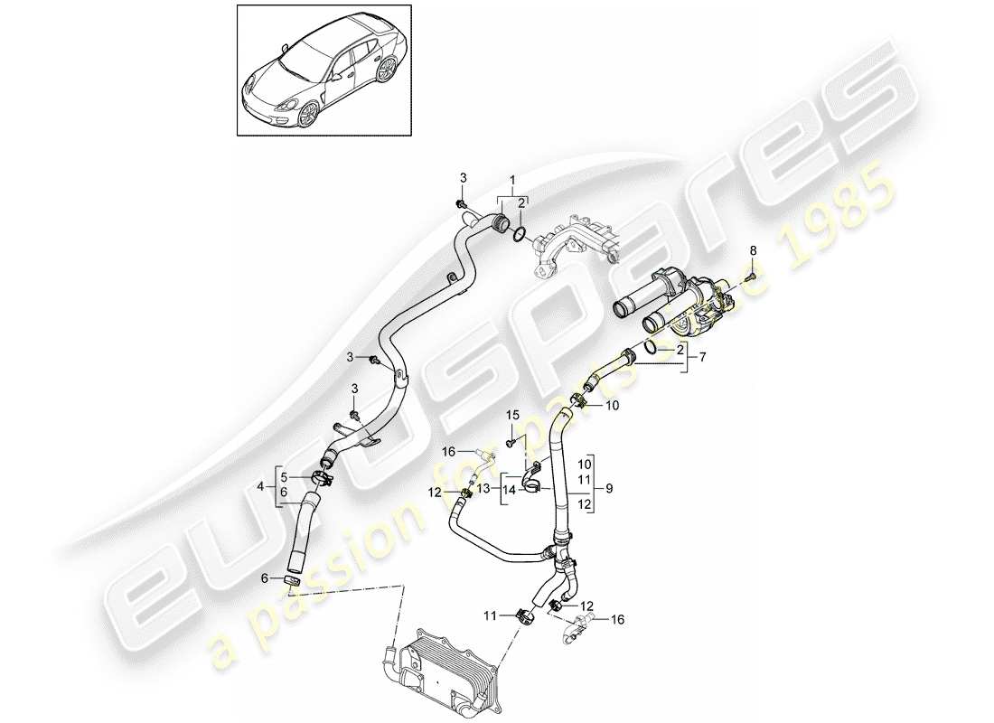 porsche 2014 (panamera 970) refrigeración por agua 2 diagrama de piezas