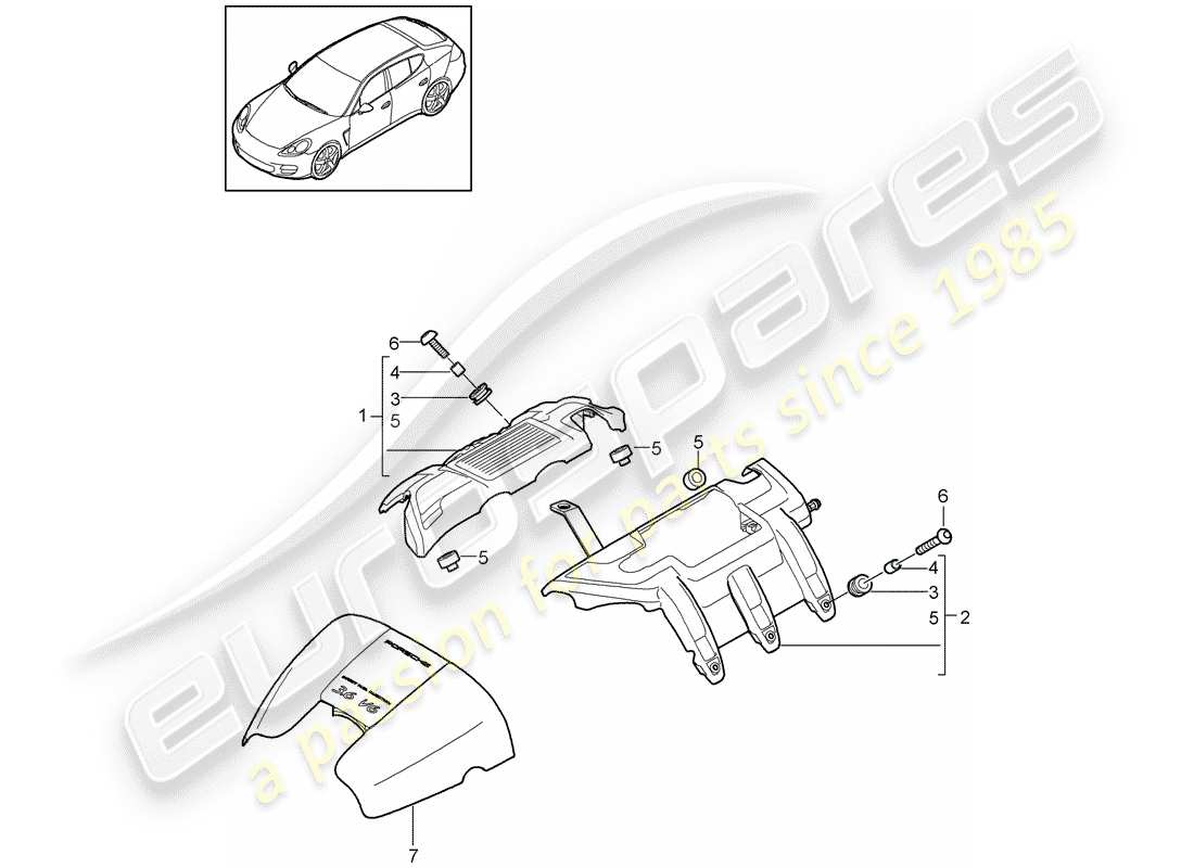 porsche 2013 (panamera 970) cubierta del motor diagrama de piezas