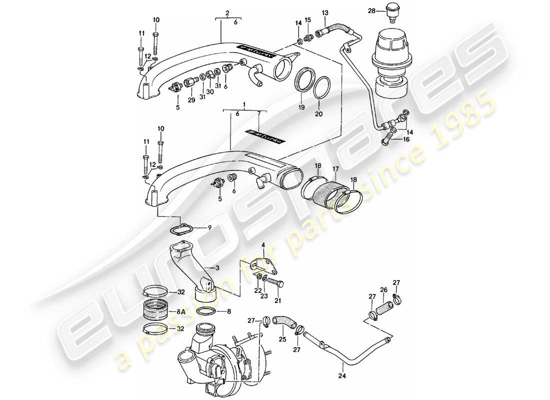 porsche 1981 (924) diagrama de piezas de turbocompresor
