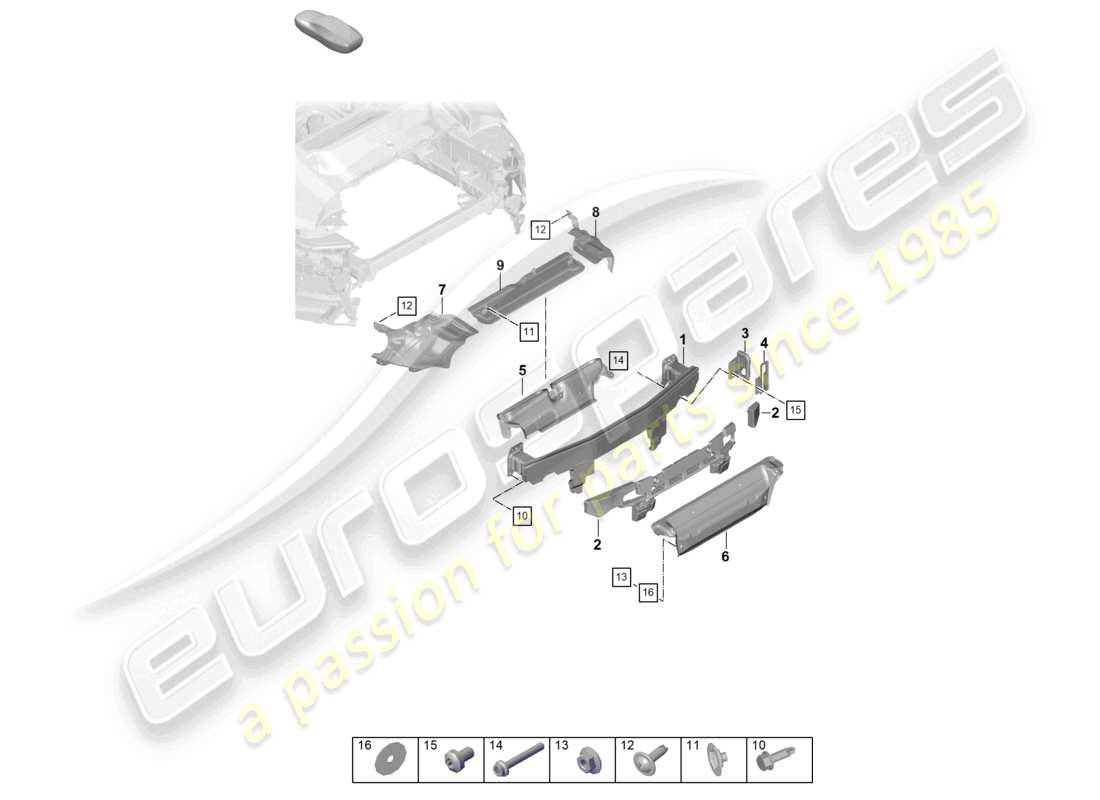 porsche 2019 (992-1) diagrama de piezas del dakar: soporte de parachoques trasero y escudo térmico 911