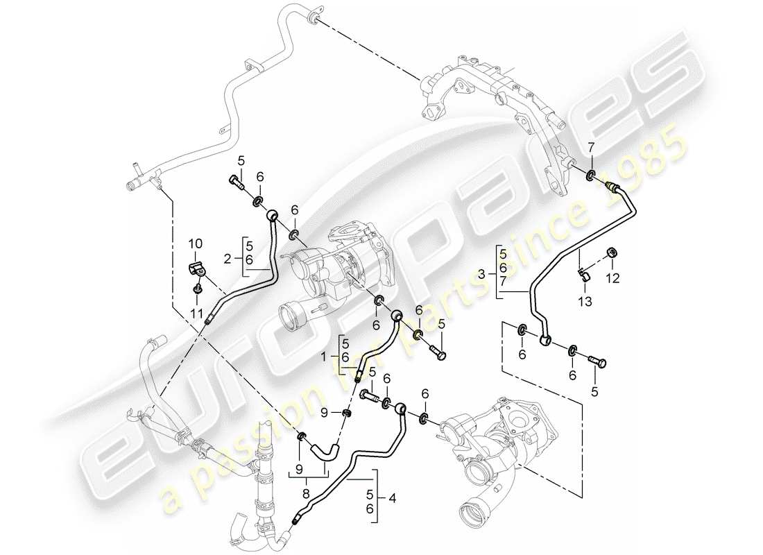 porsche 2007 (cayenne e1 9pa) turbocompresor de gases de escape diagrama de piezas