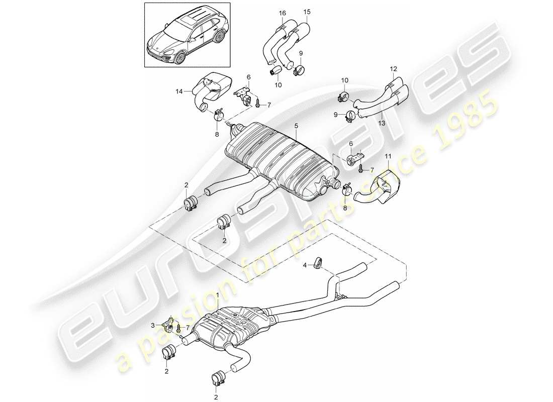 porsche 2016 (cayenne e2 92a) diagrama de piezas del sistema de escape