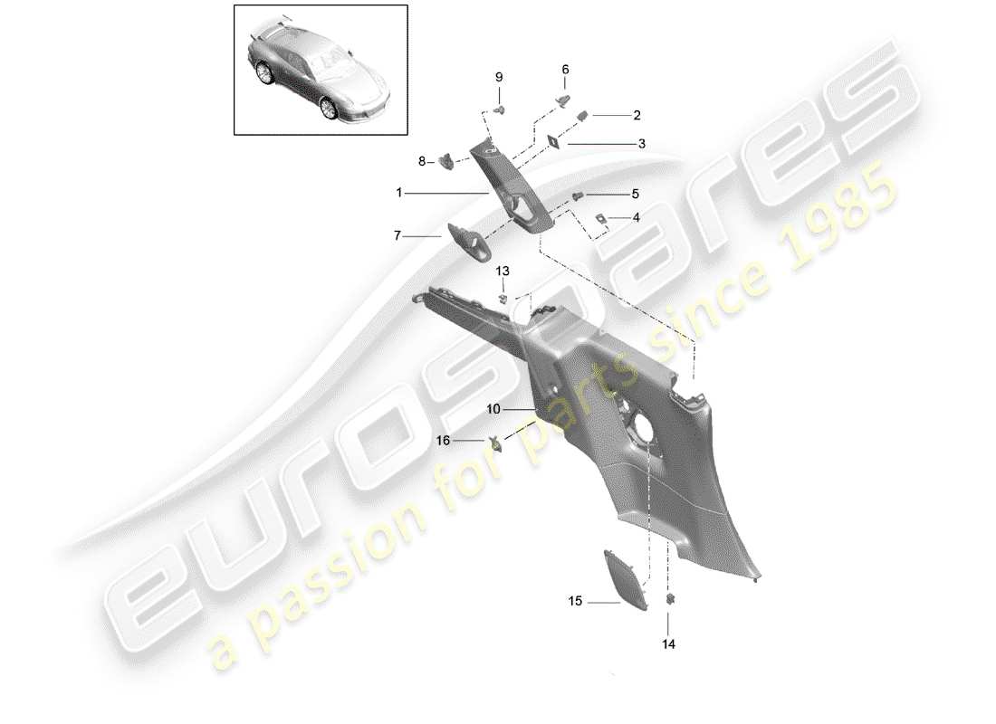 porsche 2017 (991-2 r/gt3/rs) diagrama de piezas del panel de acabado cuarto