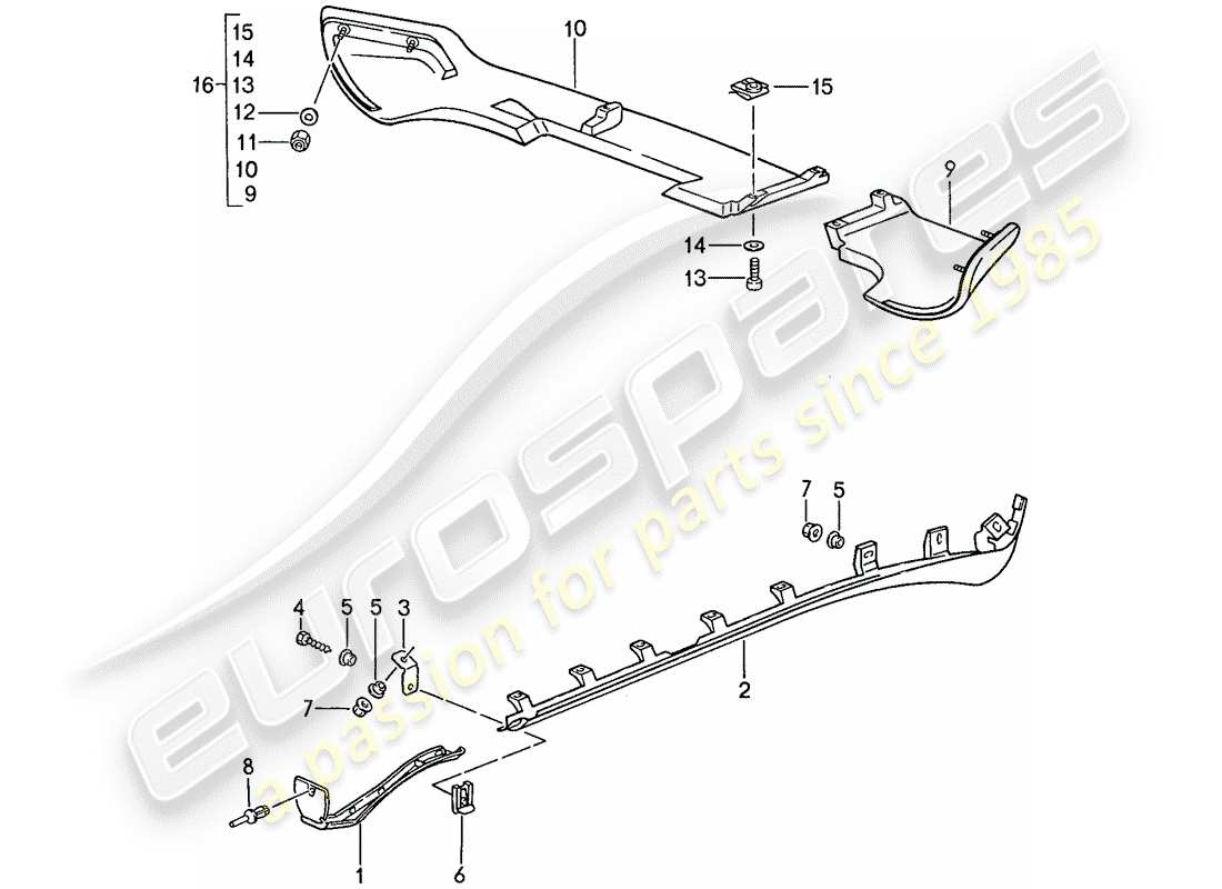 porsche 1991 (944) guarnecido de larguero - faldón trasero alado diagrama de piezas