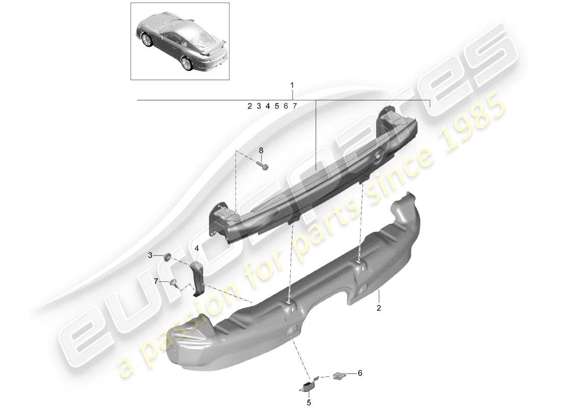 porsche 991r/gt3/rs (2020) diagrama de piezas del soporte de parachoques