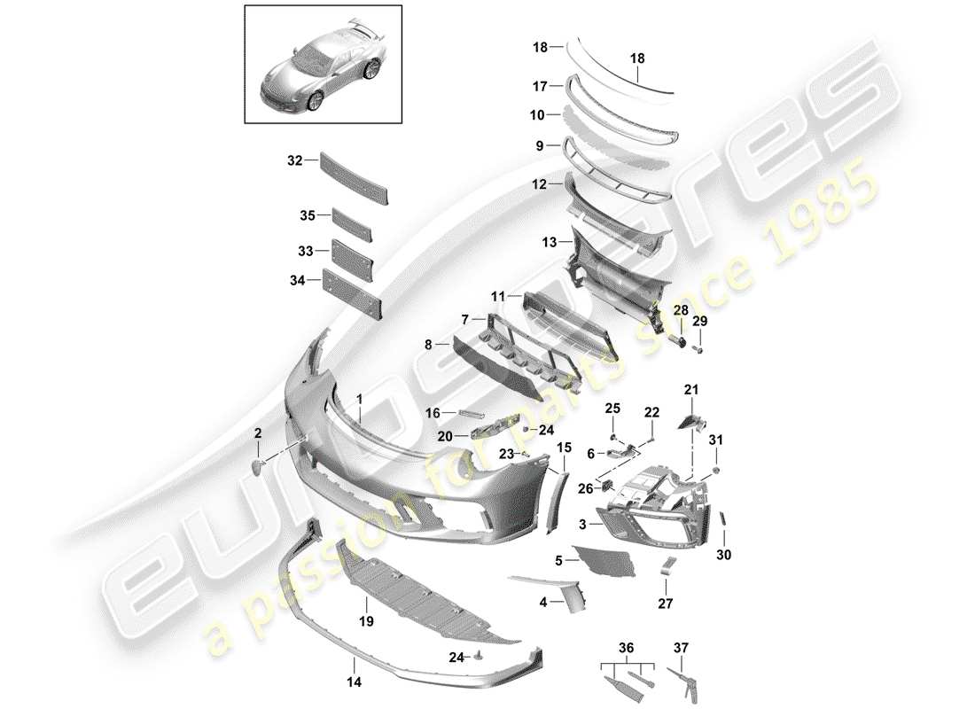 porsche 991r/gt3/rs (2020) diagrama de piezas del parachoques