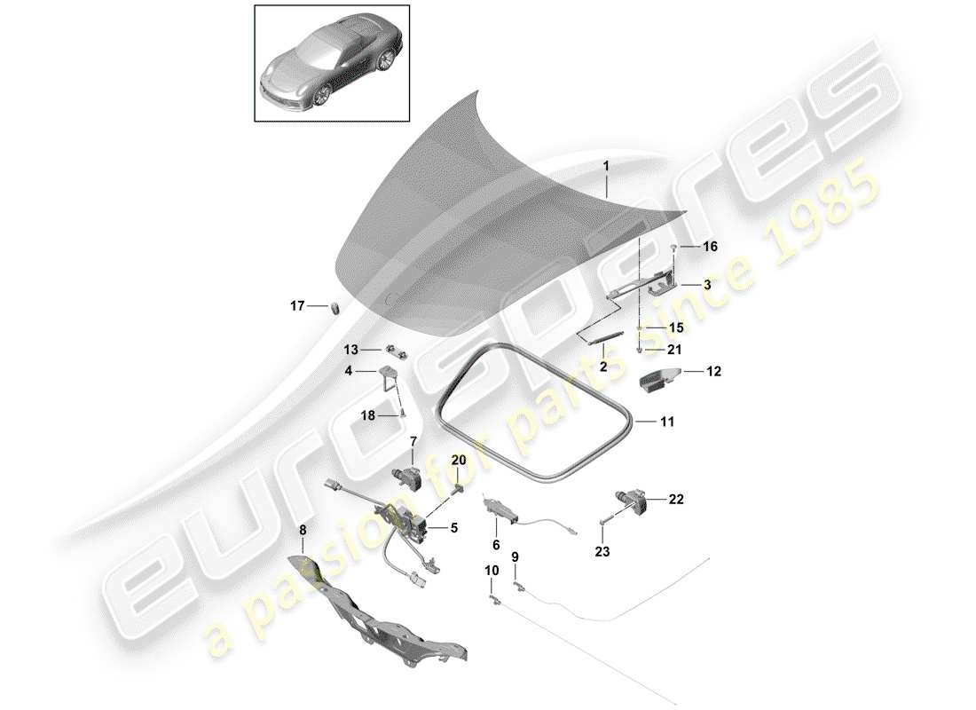 porsche 2020 (991-2 r/gt3/rs) capucha diagrama de piezas