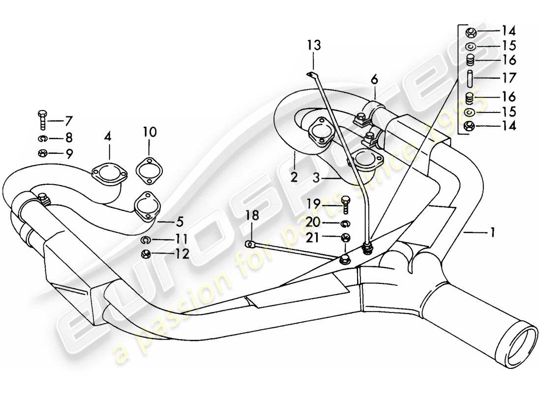 porsche 1960 (356b/356c) sistema de escape - versión deportiva diagrama de piezas
