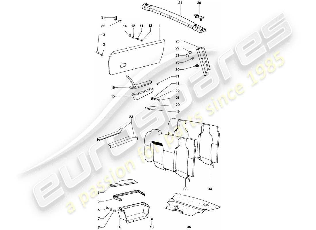 porsche 1972 (914) equipamiento interior diagrama de piezas