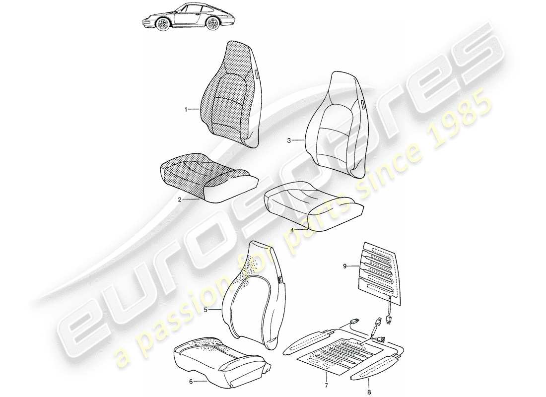 porsche seat 944/968/911/928 (1993) cubierta - asiento delantero - d - mj 1994>> - mj 1998 diagrama de piezas