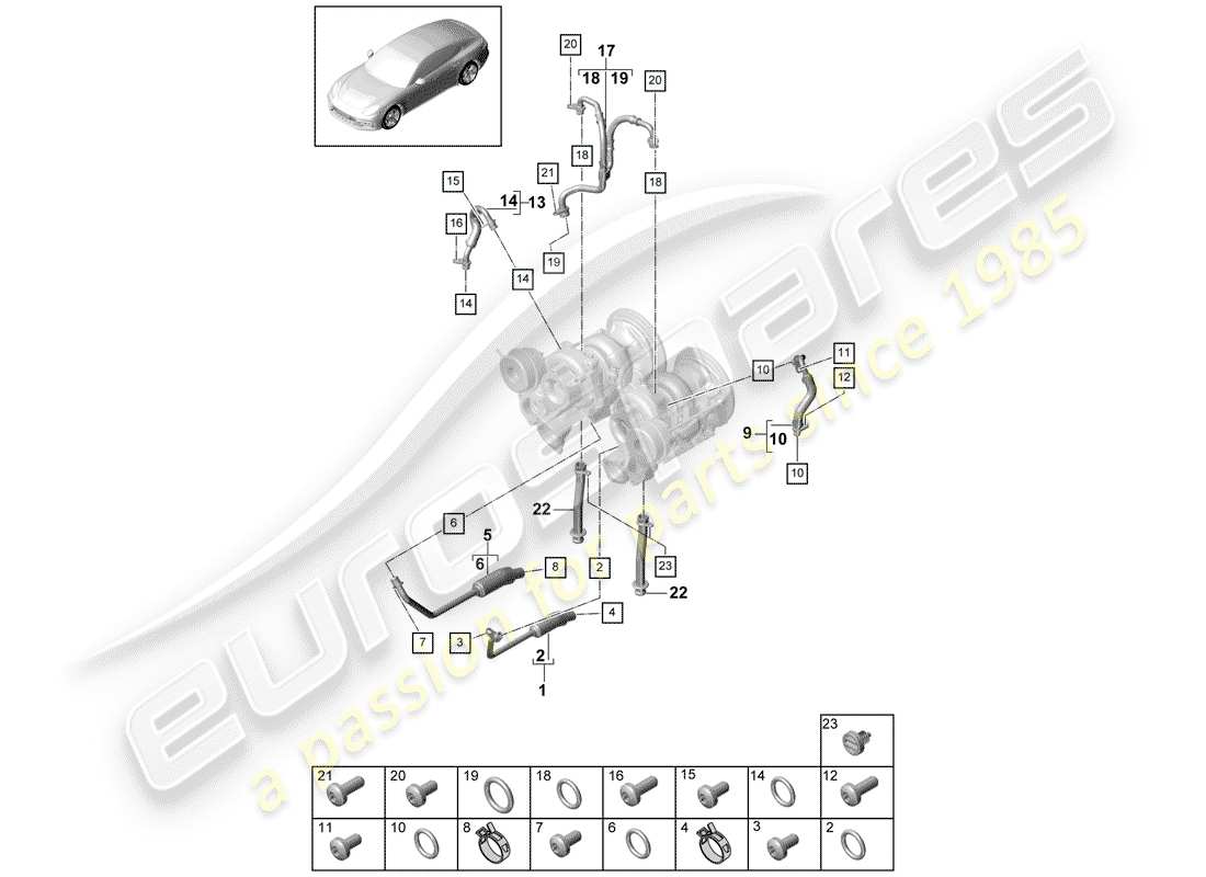 porsche 2019 (panamera 971-1) refrigeración por agua para diagrama de piezas