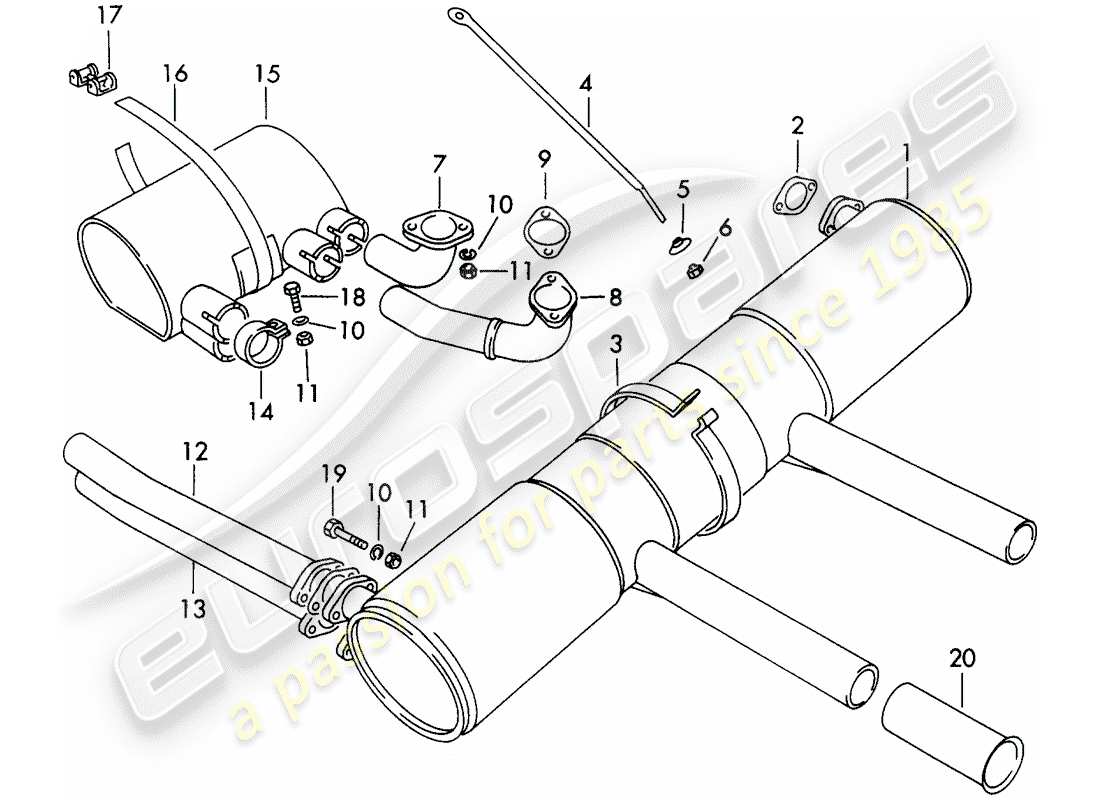 porsche 1961 (356b/356c) sistema de escape diagrama de piezas