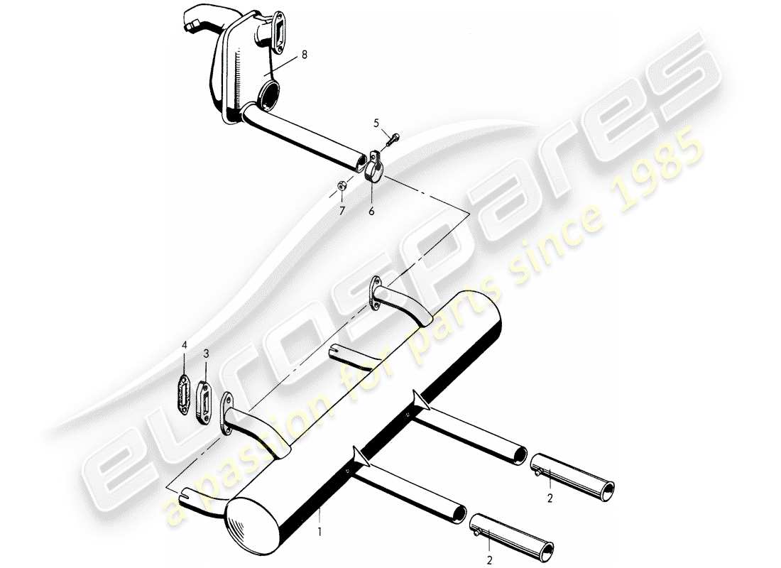 porsche 1954 (356/356a) sistema de escape - f >> 101 692 - f >> 150 000 - f >> 83 791 diagrama de piezas