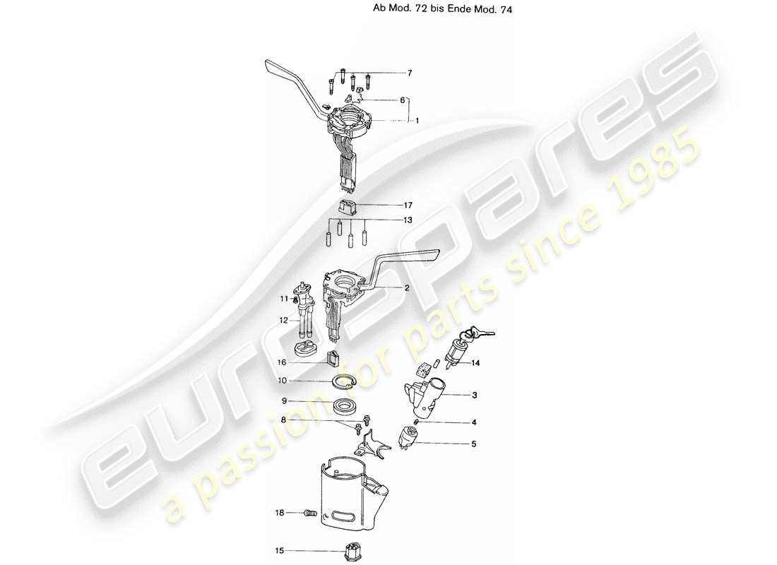 porsche 1975 (914) interruptor de la columna de dirección - d - mj 1972>> - mj 1974 diagrama de piezas