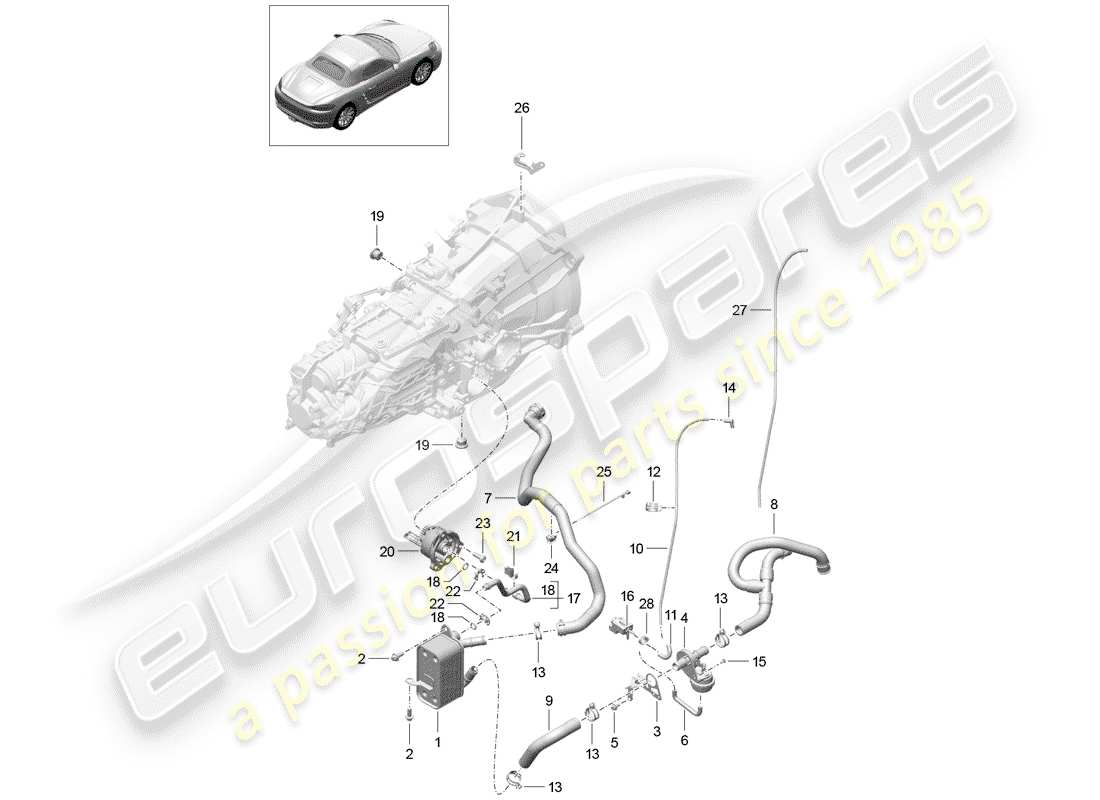 porsche 2019 (718 boxster) diagrama de piezas de la caja de cambios manual