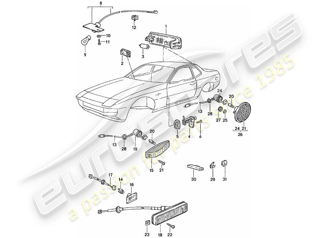 porsche 1981 (924) luz interior - repetidor de intermitentes diagrama de piezas