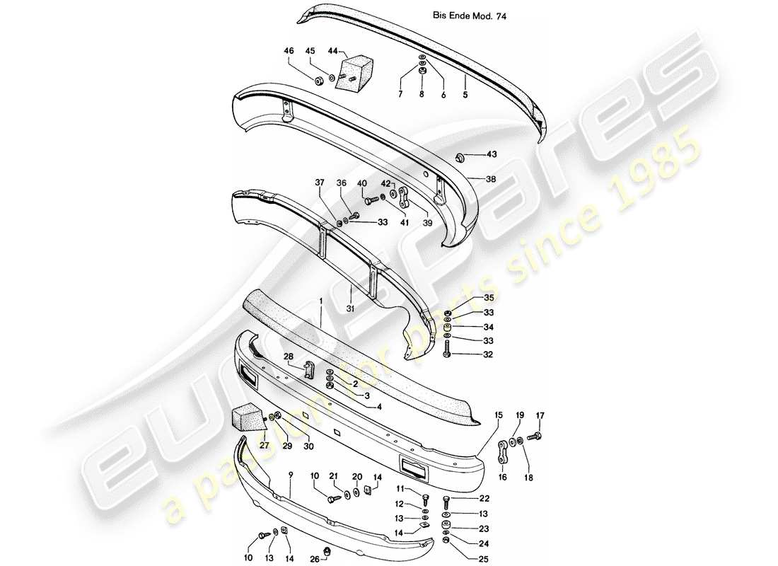porsche 1970 (914) parachoques - d >> - mj 1974 diagrama de piezas