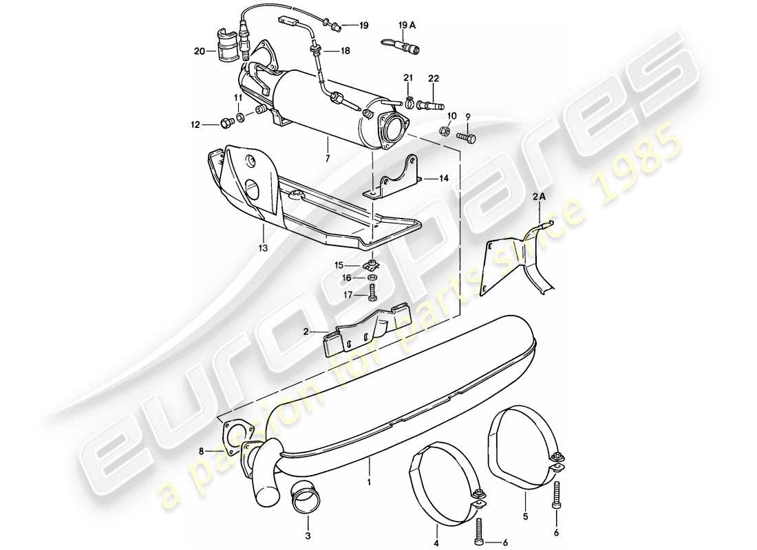 porsche 1986 (911) sistema de escape diagrama de piezas