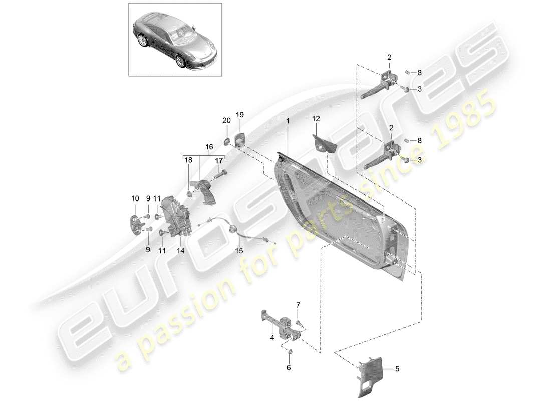 porsche 991r/gt3/rs (2015) diagrama de piezas de la carcasa de la puerta