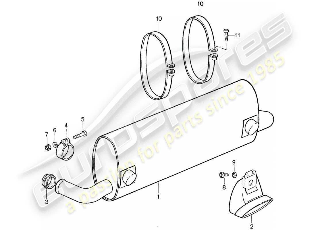 porsche 1987 (959) diagrama de piezas del silenciador